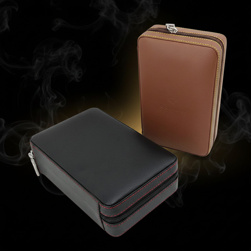 Travel Humidor - Best Portable Leather Travel Cigar Humidifier Gift Box