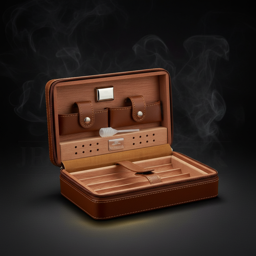 Travel Humidor - Best Portable Leather Travel Cigar Humidifier Gift Box
