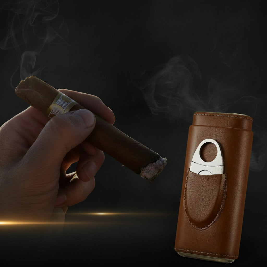 Two end hardware leather cigar box portable cedar wood 3-pack cigar moisturizing box protective cover cigar leather cover
