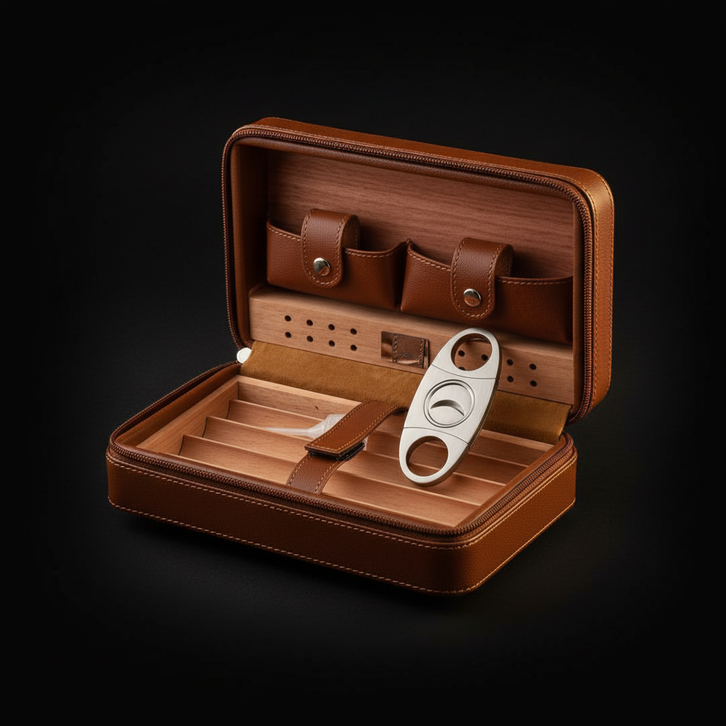 Travel Humidor - Best Portable Leather Travel Cigar Humidifier Gift Box