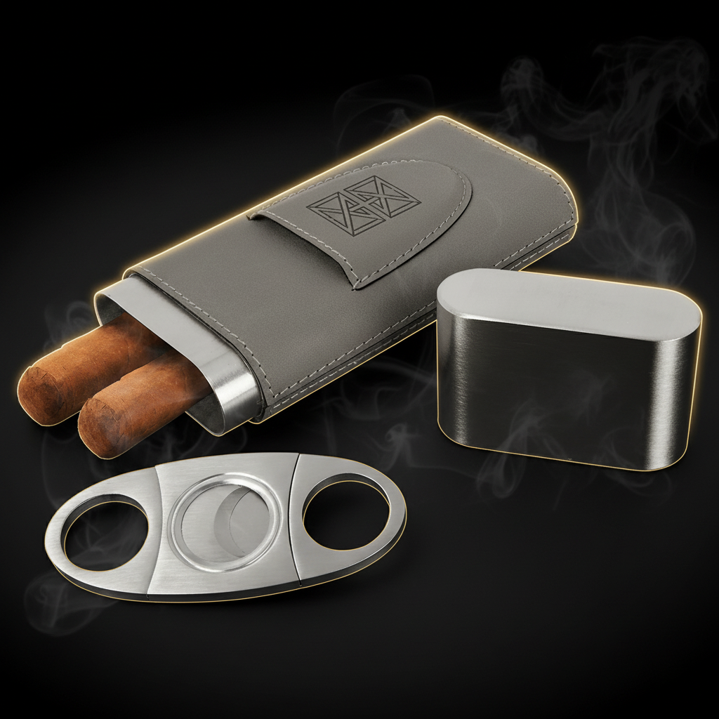 Personalized leatherette cigar case with Cutter Personalized Engraving