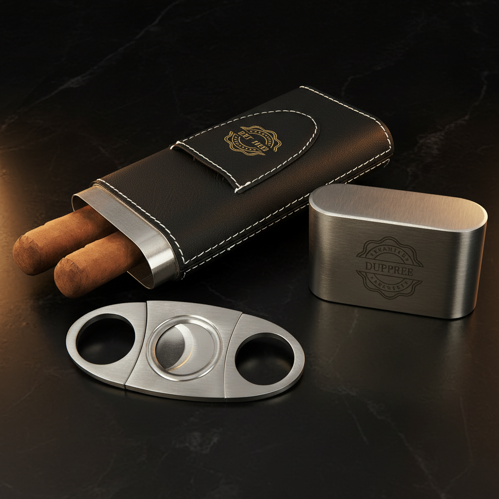 Personalized leatherette cigar case with Cutter Personalized Engraving