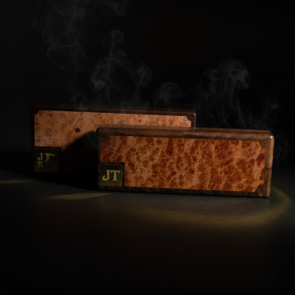 Cigar Travel Case - Redwood Burl Inlay - Personalized Brass Engraving - Spanish Cedar Lining