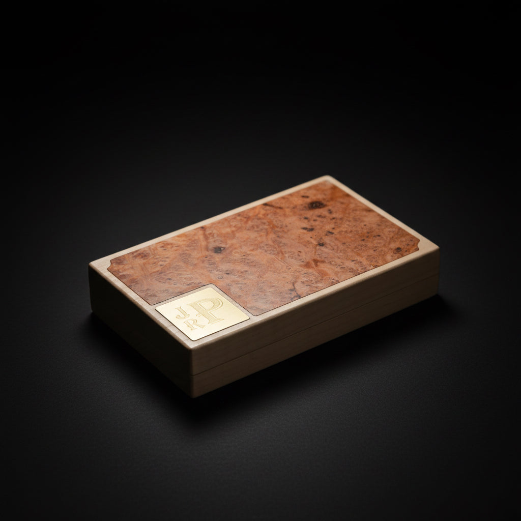 Cigar Travel Case - Redwood Burl Inlay - Personalized Brass Engraving - Spanish Cedar Lining