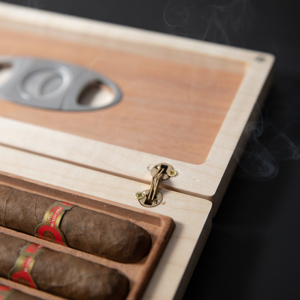 Cigar Travel Case - Redwood Burl Inlay - Personalized Brass Engraving - Spanish Cedar Lining