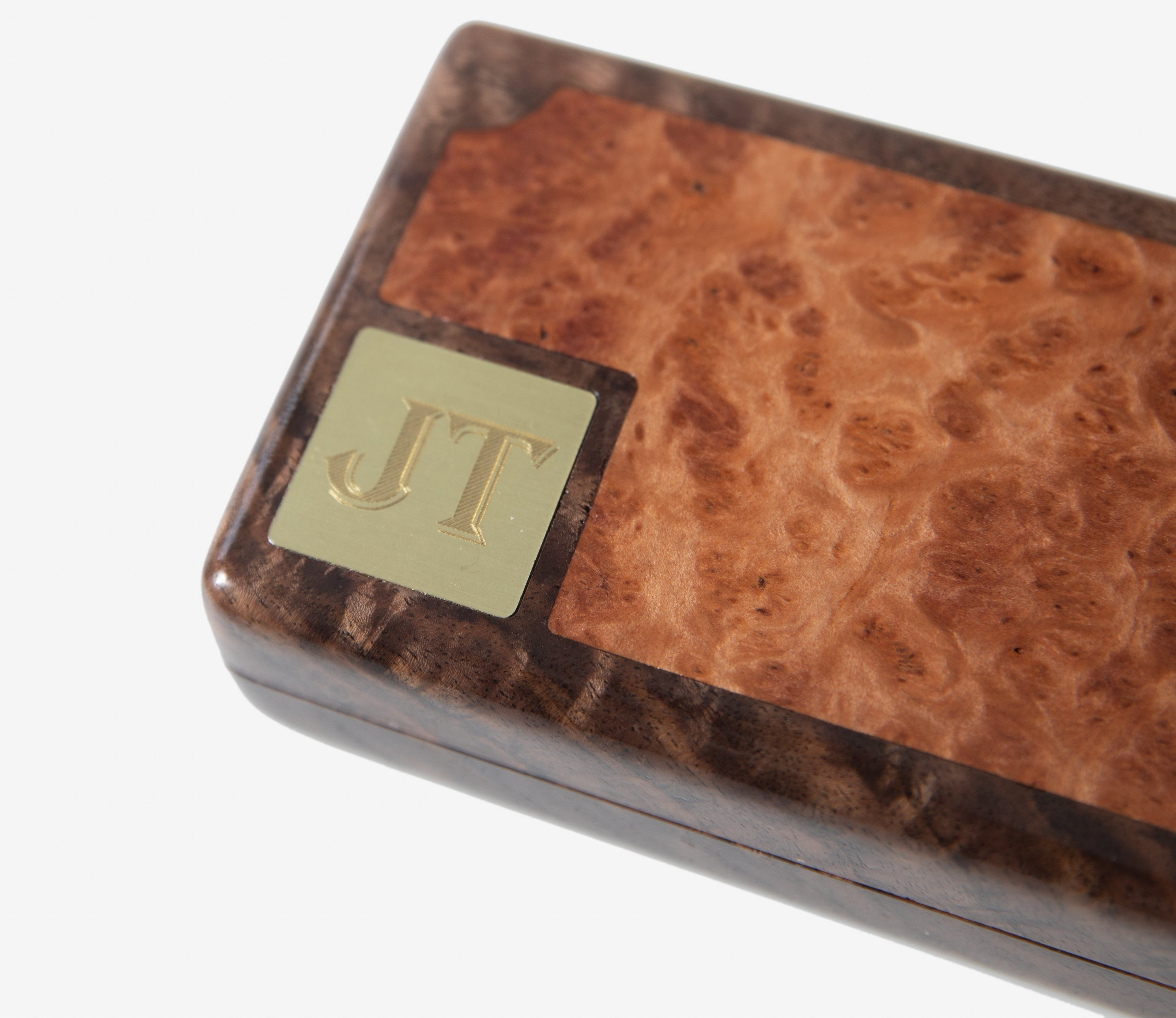 Cigar Travel Case - Redwood Burl Inlay - Personalized Brass Engraving - Spanish Cedar Lining